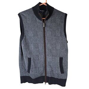 Cremieux Vest M Houndstooth Full Zip Pima Cotton & Cashmere Blend Navy & Gray